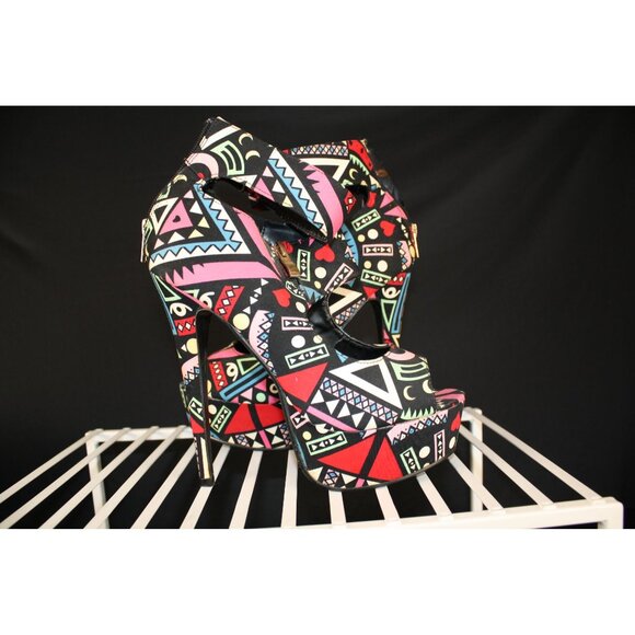 AMI CLUBWEAR PLATFORM STILETTOES HEELS BLACK MULTI-COLOR SIZE 7.5 - Picture 6 of 9